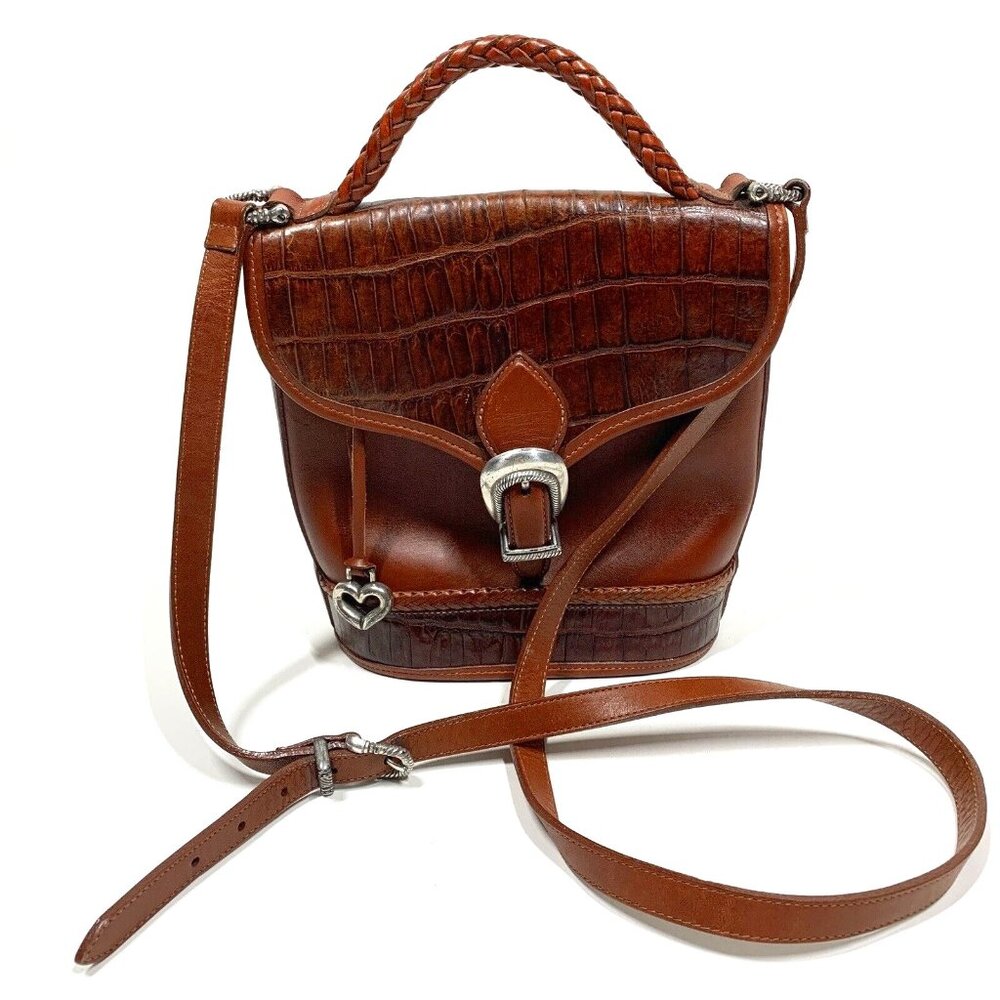 Brighton Vintage Y2K 90s Leather Medium Bucket Bag Purse, Crossbody Shoulder Bag